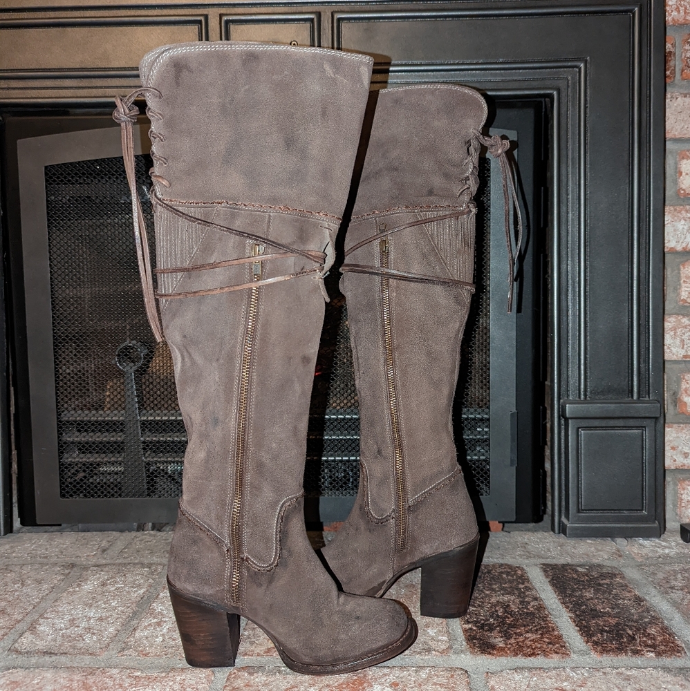FreeBird Brock Over the Knee Gray/ Brown Suede Boots - Picture 6 of 10